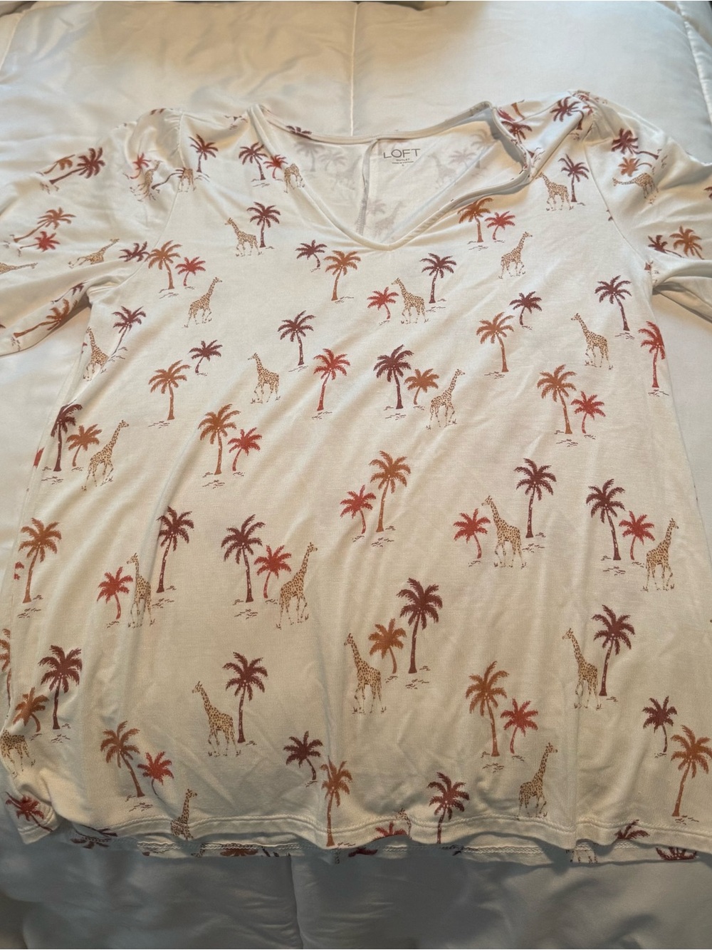 LOFT Ivory Tee with Palm Tree & Giraffe Motif